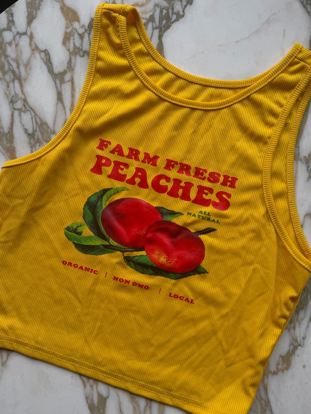 Yellow 'Farm Fresh Peaches' Graphic Crop Tank
